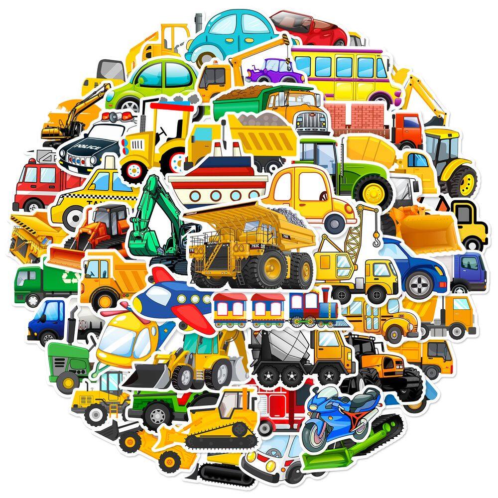 Adesivos, veículo de desenho animado, 60 unidades para crianças, tema de construção