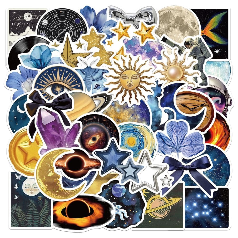 Pacote de adesivos Cosmic Aesthetic Galaxy Sun Moon Star x50
