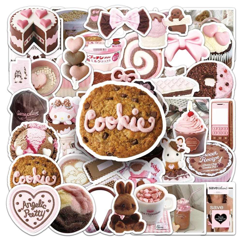 Conjunto de adesivos de 50 peças de vinil impermeável Pink Brown Sweet Treats