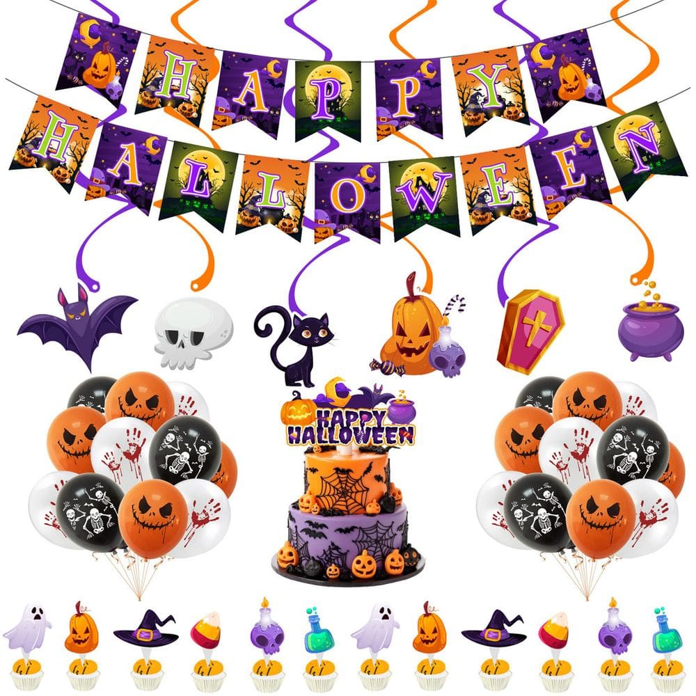 Conjunto de decoração de festa de Halloween de 39 peças com banner e balões