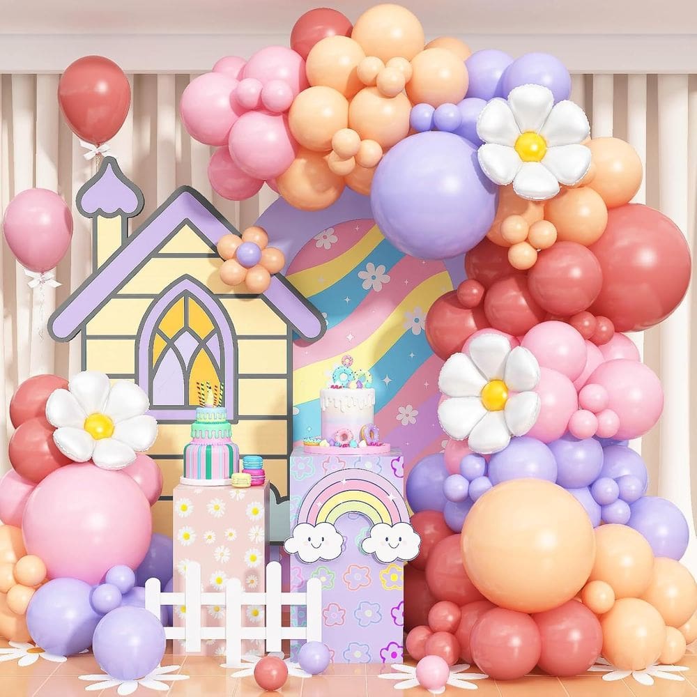 Kit Balloon Garland Arch Theme Daisy, 127 unidades de macaron pastel