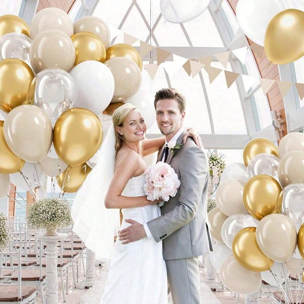 Kit de balões dourado branco bege 40 unidades de látex metálico de 25 cm