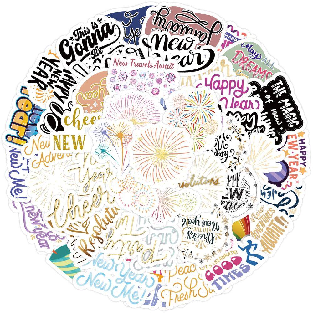 Pacote de adesivos retrô, estilo vintage de ano novo, 49 unidades