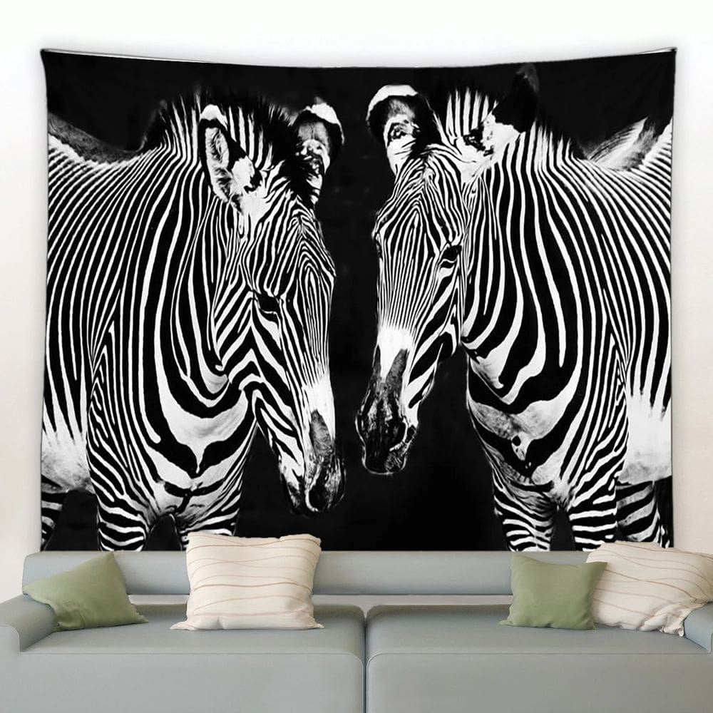 Tapeçaria para pendurar na parede Zebra Wildlife preta branca 150x130cm
