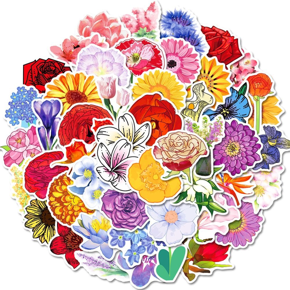 Adesivos de flores vermelhas, 50 unidades para crianças, decalques florais de desenhos animados