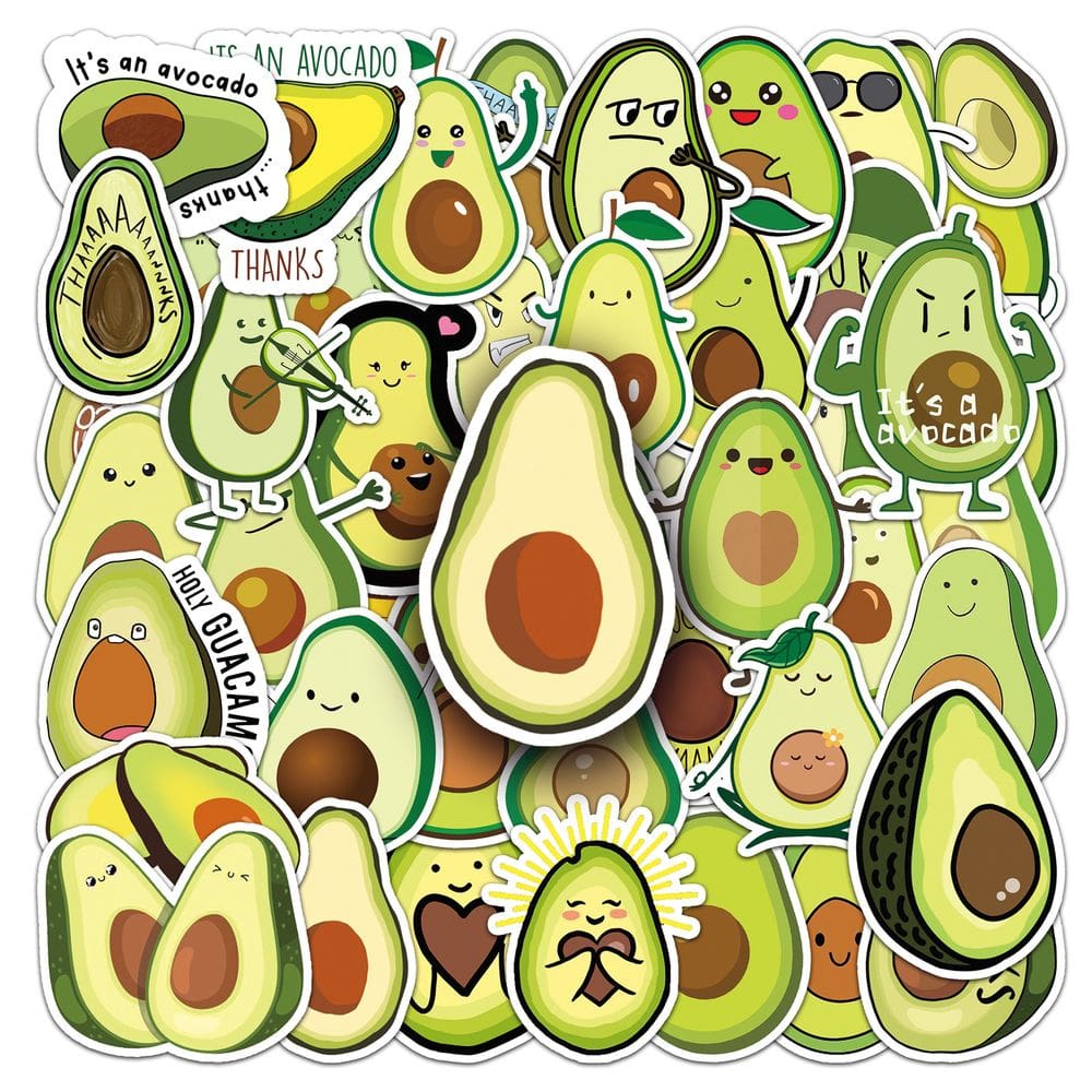 Pacote de adesivos de abacate, 50 unidades, lindas frutas de desenho animado, impermeáveis