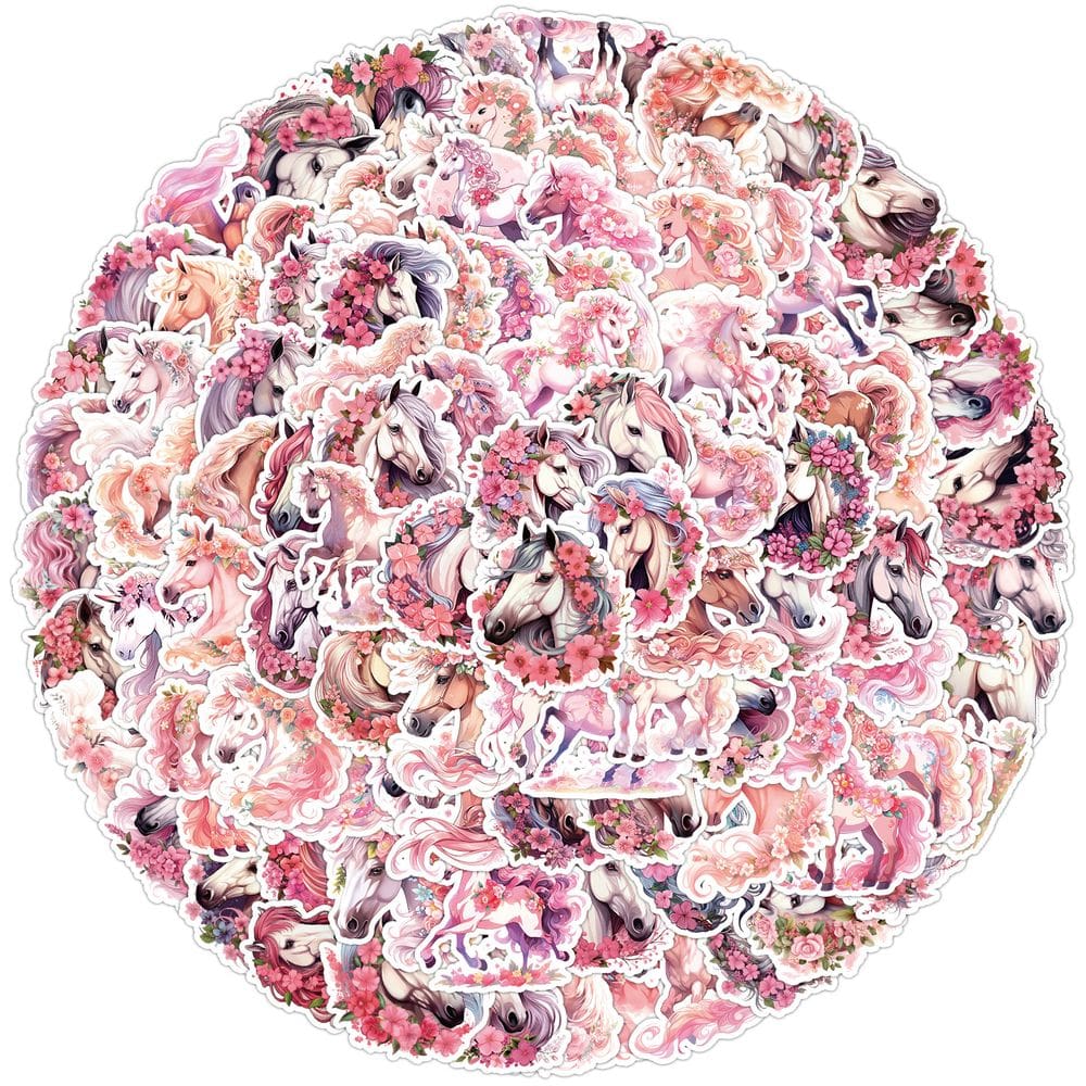 Conjunto de adesivos Pink Horse, 100 peças de lindos decalques de vinil pastel