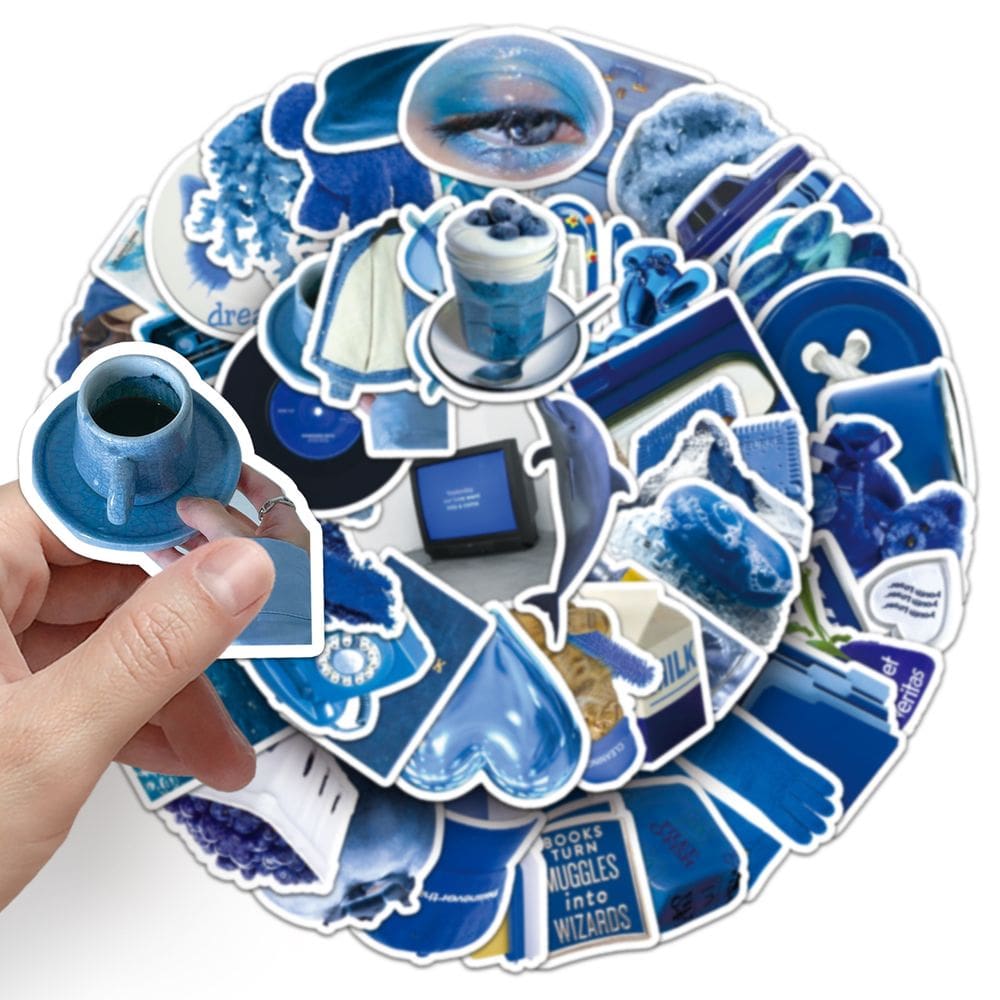 Pacote de adesivos: azul, estético, estilo coreano, 50 unidades