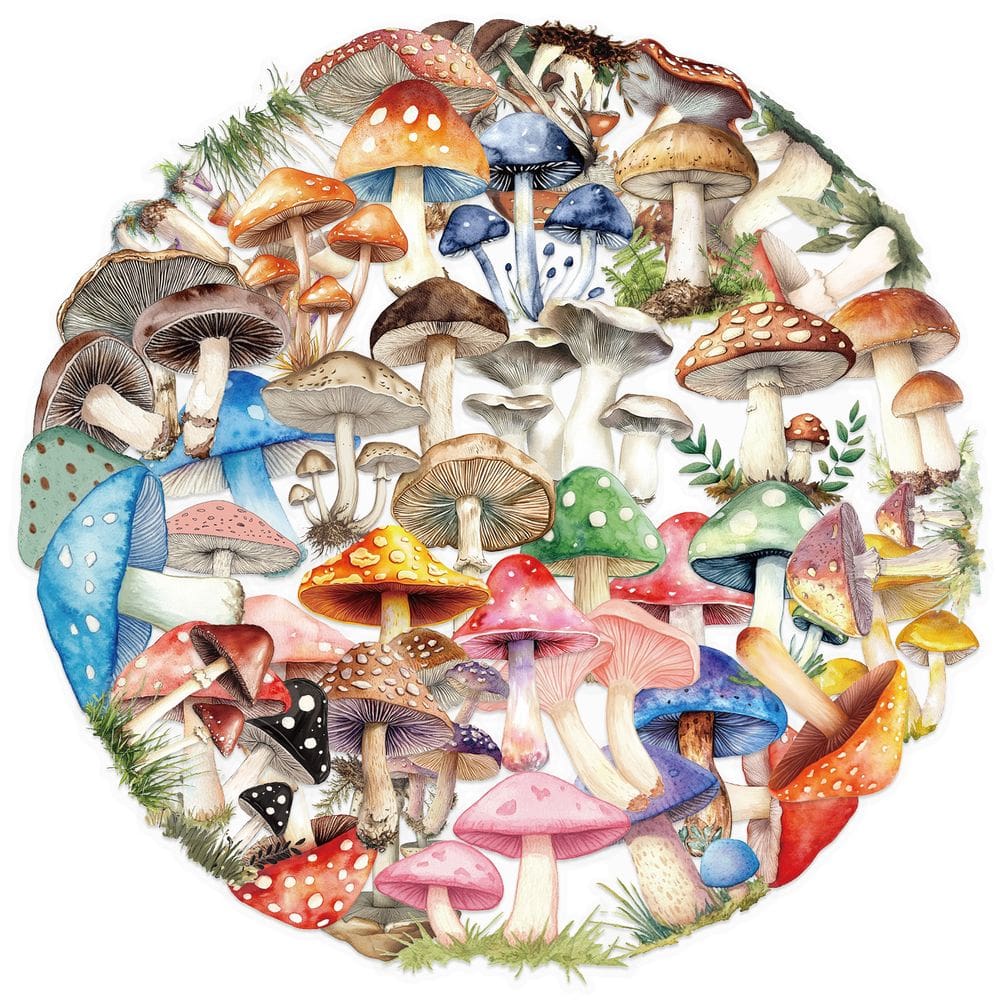 Pacote de adesivos Transparent Mushroom, 50 unidades de desenhos animados coloridos