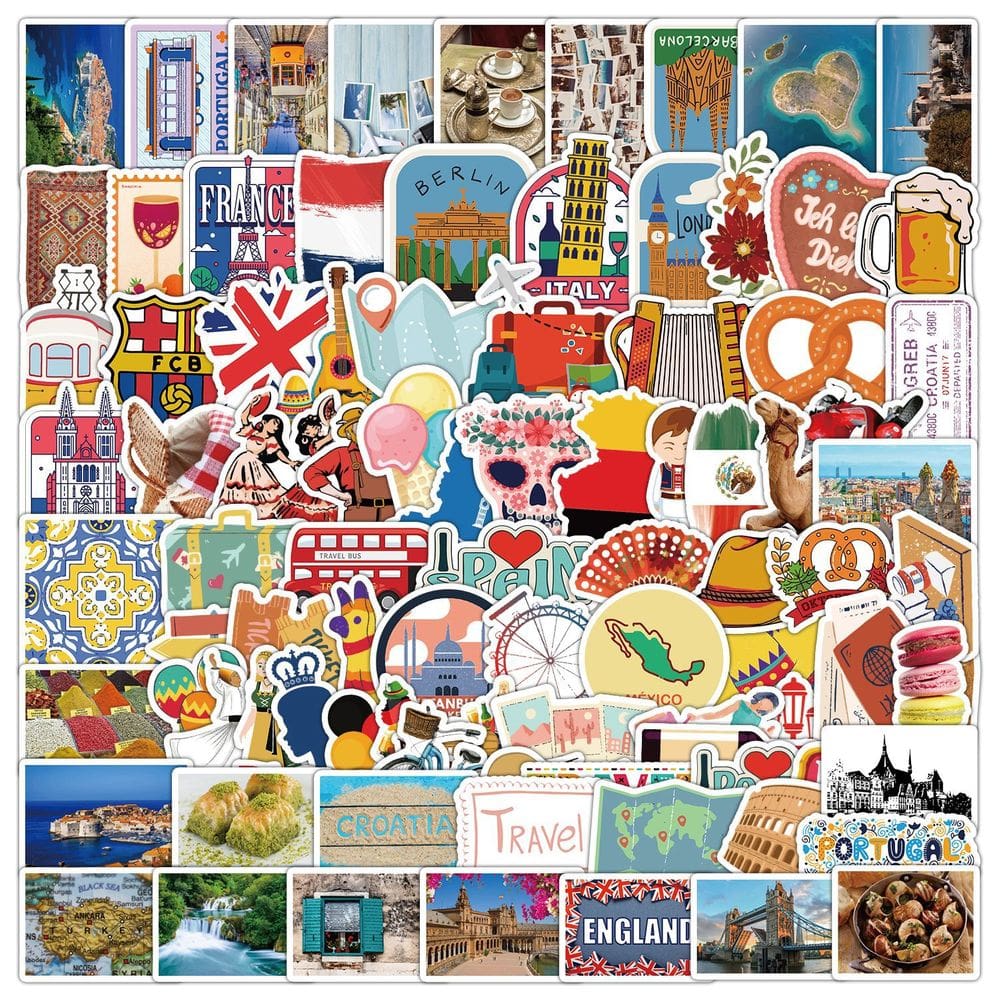 100 peças de adesivos World Landmark Graffiti Travel Waterproof