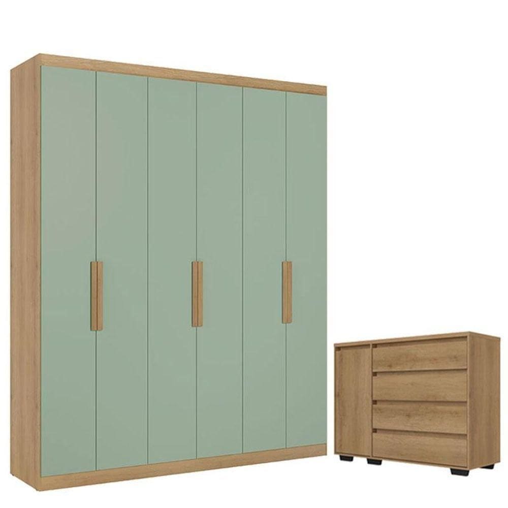 Guarda Roupa Casal Milan 6 Portas Capuccino Menta E Cômoda Com Porta Aurora Capuccino - Thb