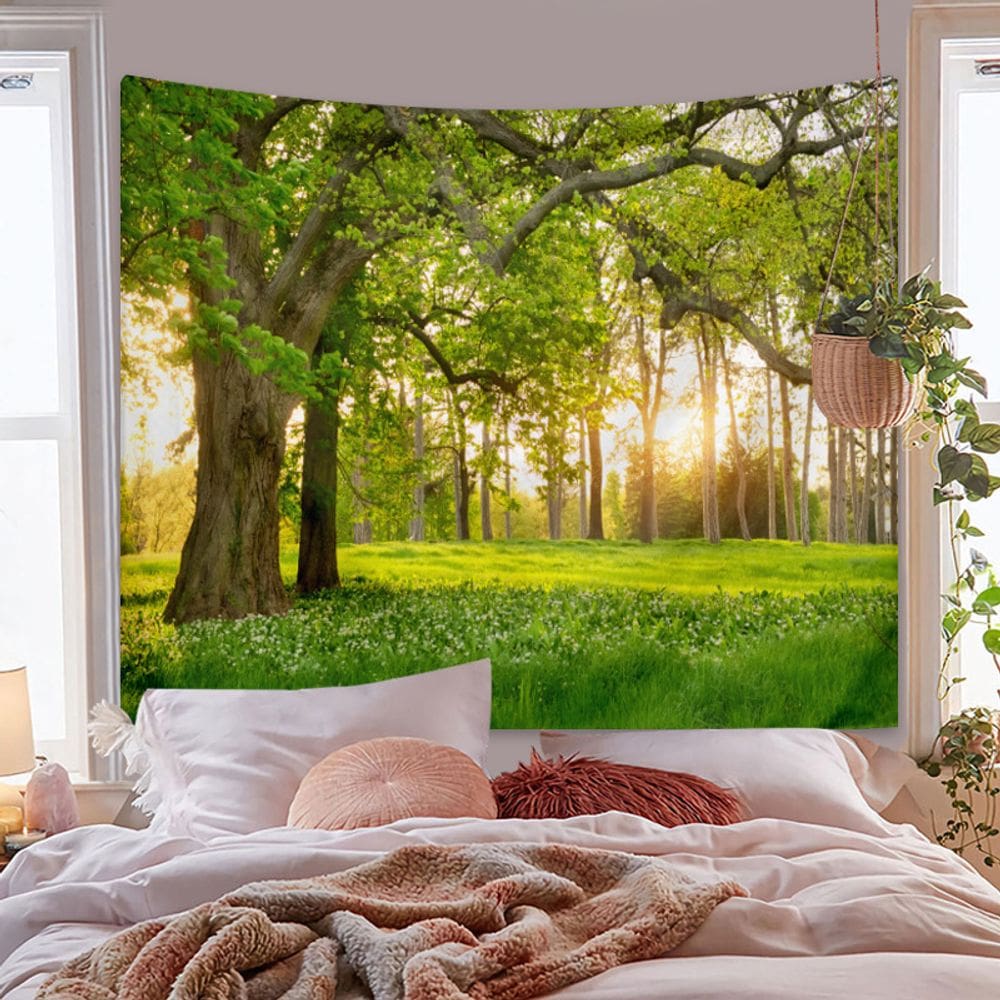 Tapeçaria pendurada na parede Forest Tree Green Woodland 150x130cm