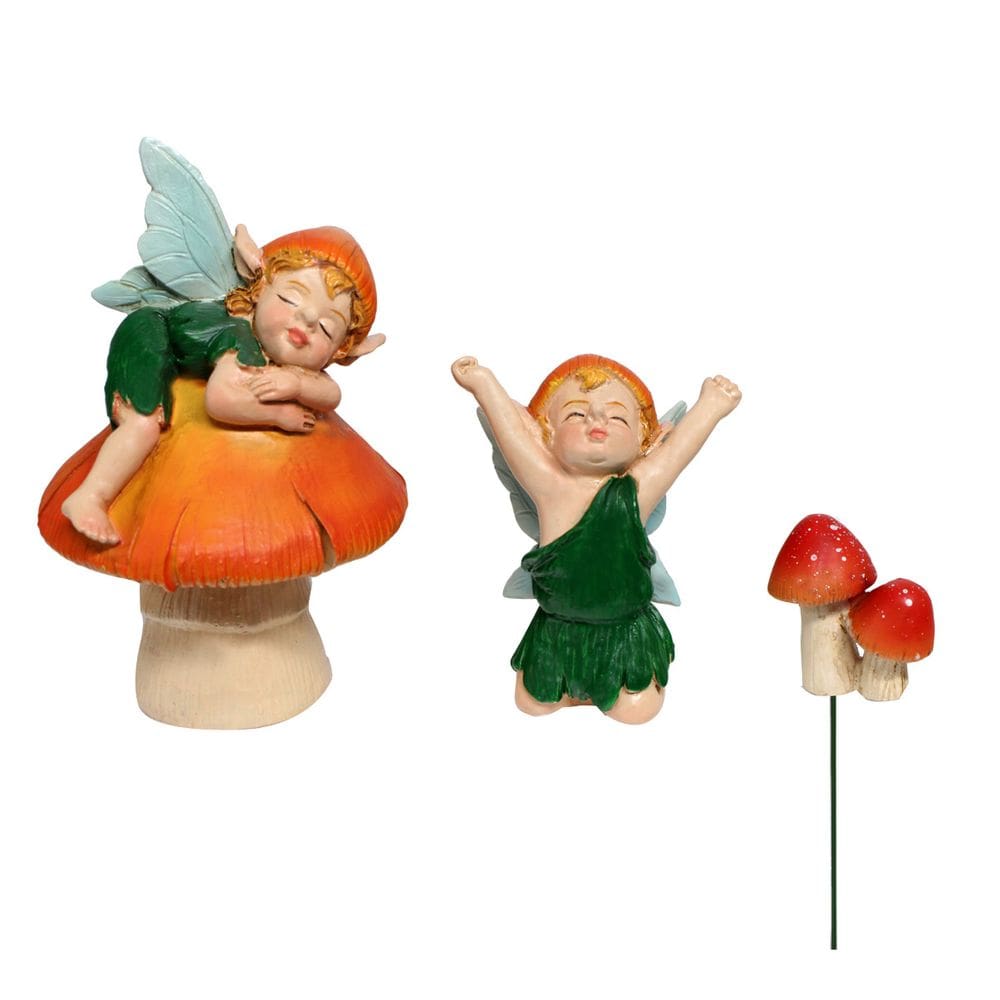 Conjunto de esculturas em resina para decoração de jardim de fadas Mushroom Fairy
