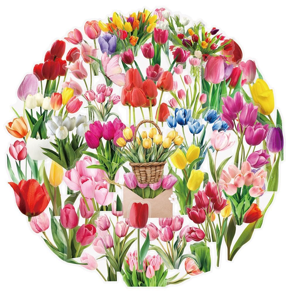 Pacote de adesivos Tulip Flower, 50 unidades de vinil transparente estético
