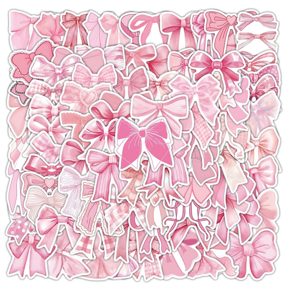Pacote de adesivos Coquette Aesthetic Ribbon Pink Bow 100 unidades