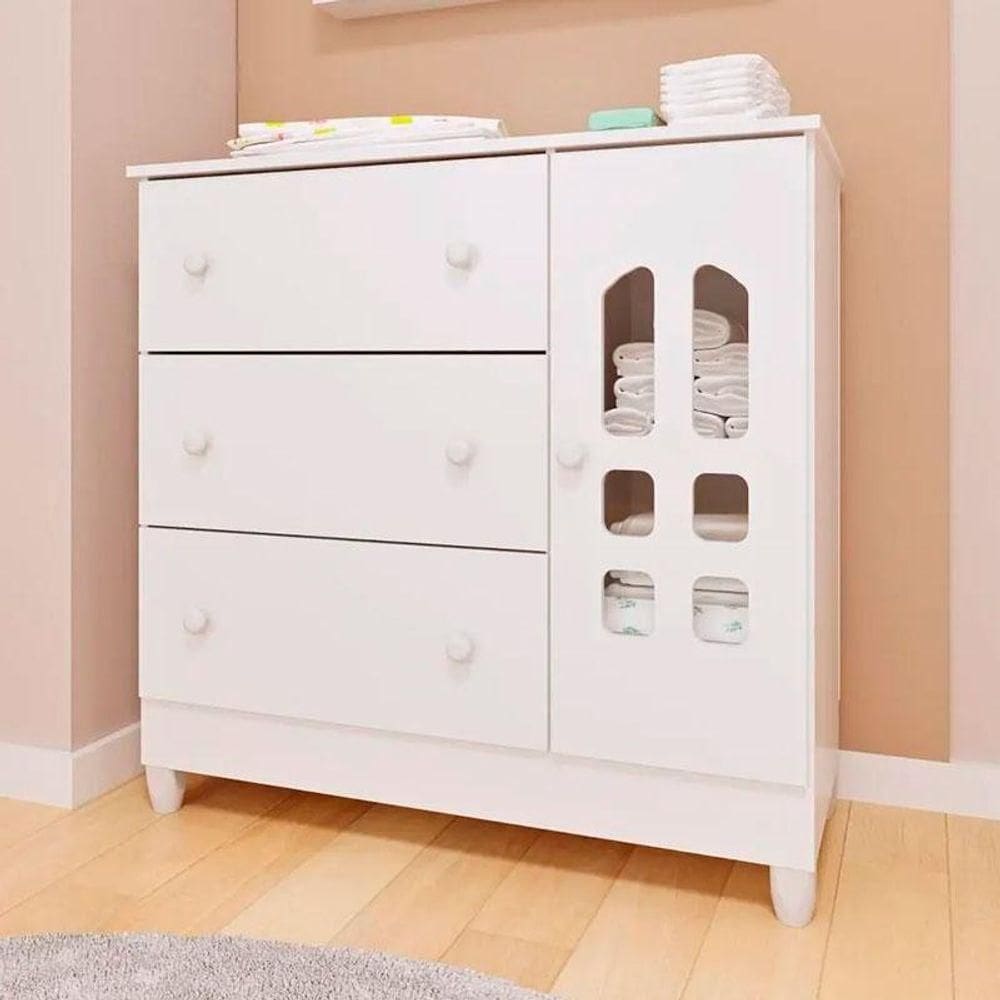 Cômoda Infantil Ambiente New Selena Com Porta Branco Acetinado - Carolina