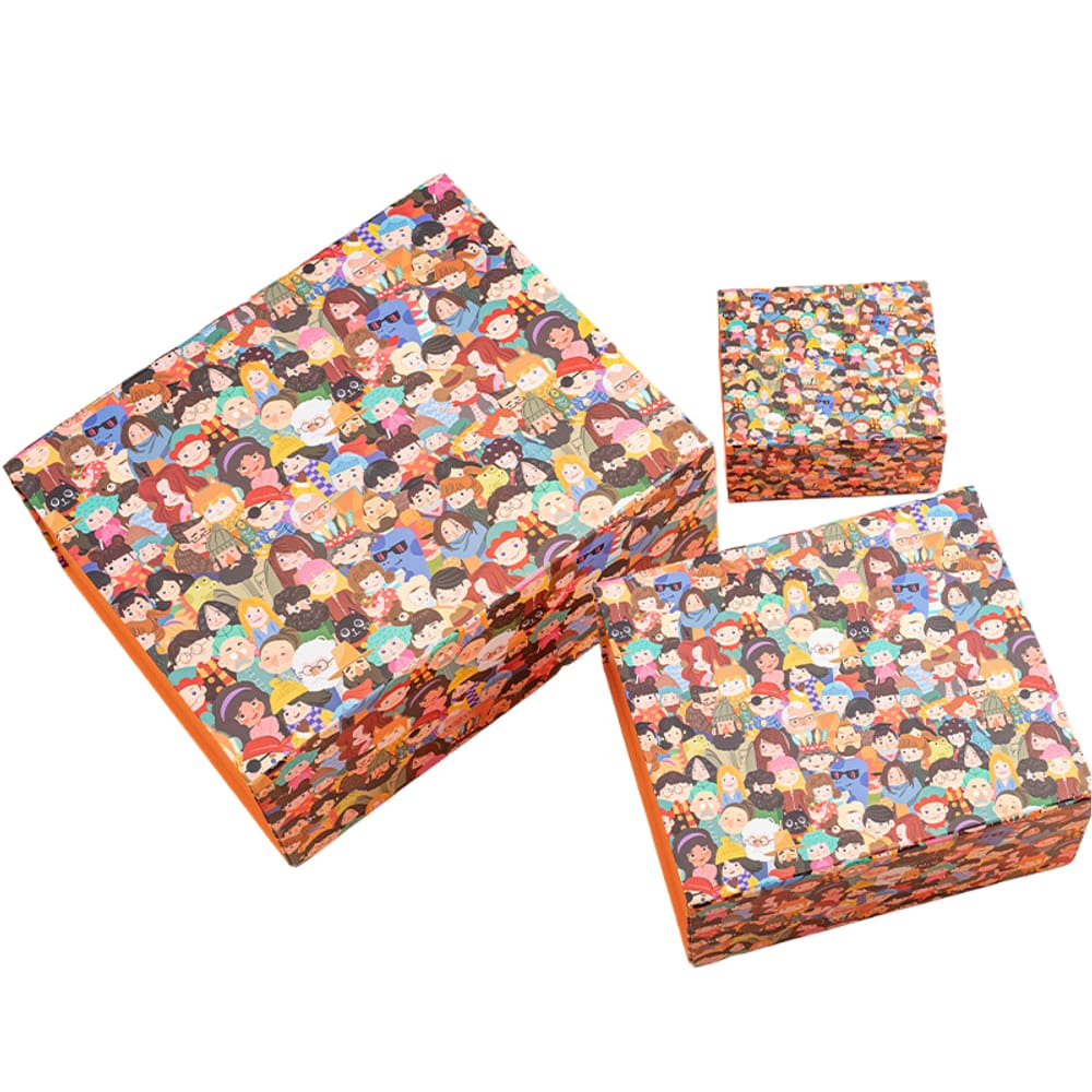 Conjunto de caixa de presente, 3 peças de personagens de desenhos animados coloridos com tampa