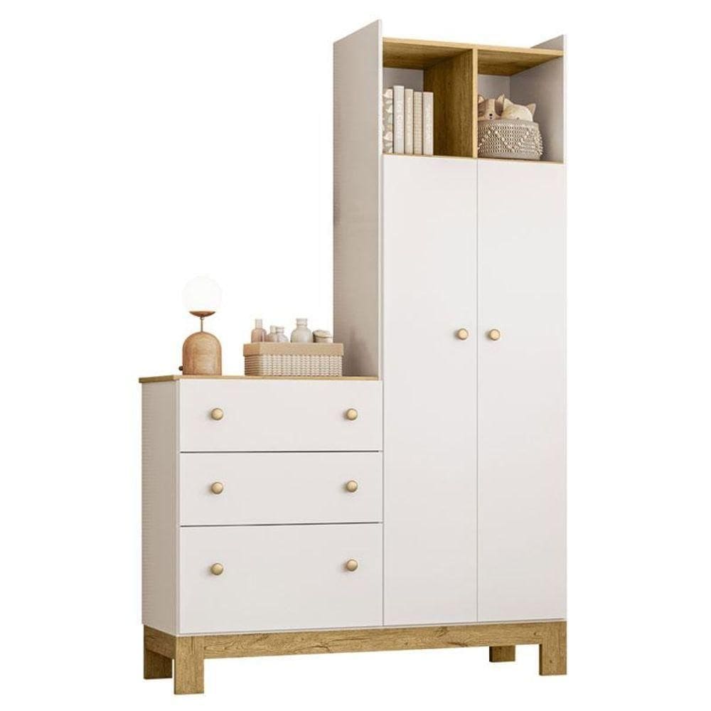 Guarda Roupa Infantil Com Cômoda Q Encanto Slim 4970 Branco Acetinado - Qmovi