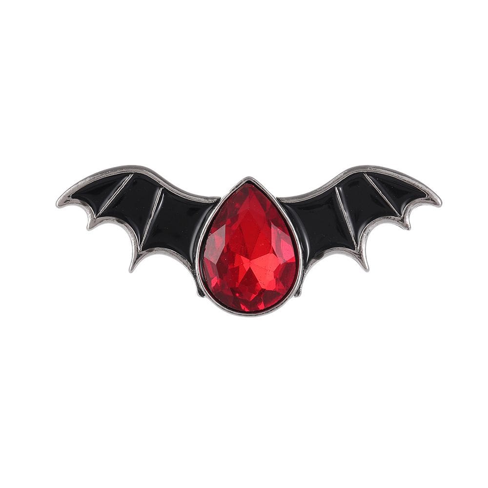 Alfinetes de broche estilo morcego gótico com cristal vermelho para blusa