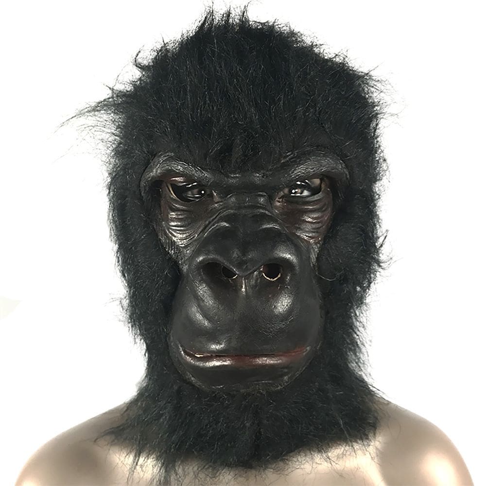 Cosplay de resina realista com máscara de gorila com cabelo preto, tamanho adulto
