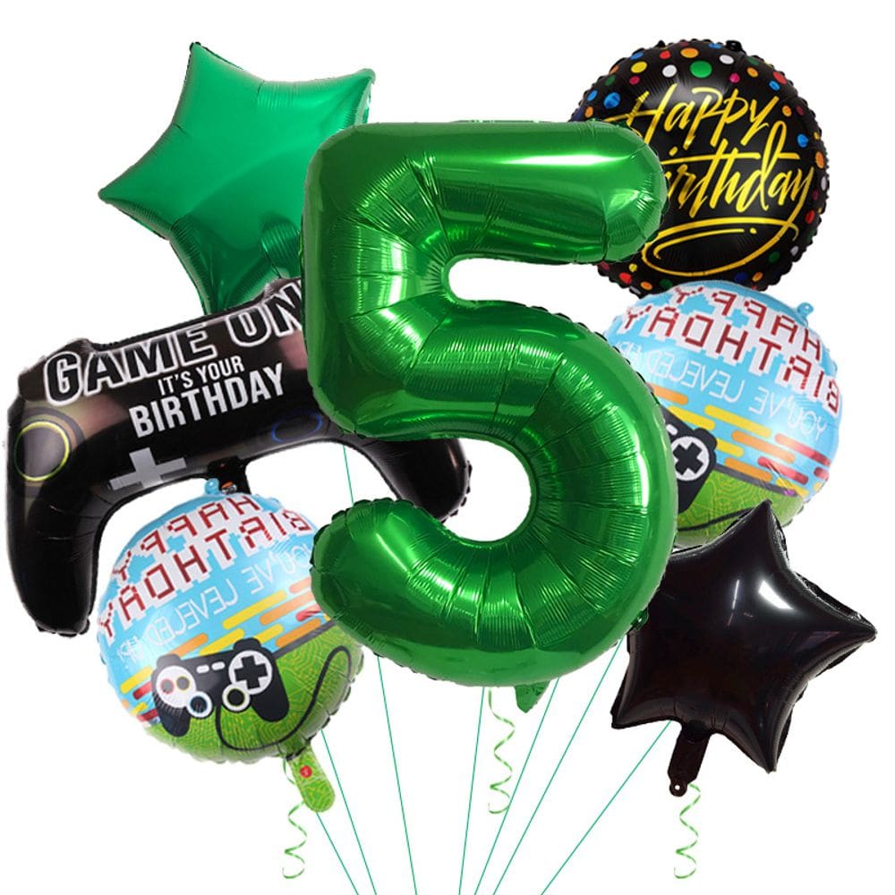 Conjunto de balões com tema de jogo, 7 peças para crianças, festa de 5 anos