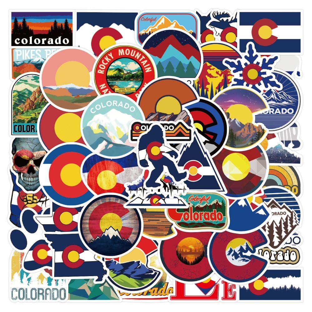 Pacote de adesivos Colorado State Flag and Mountain, 50 unidades