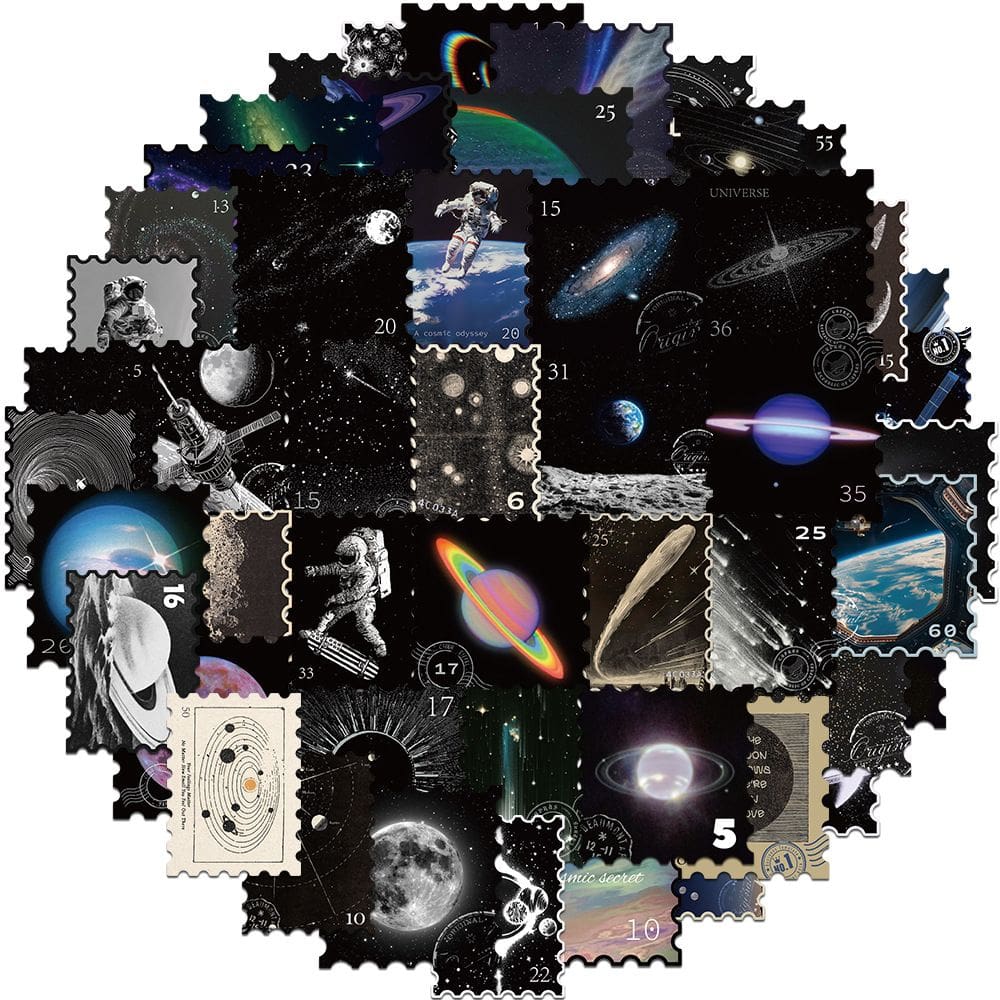 Pacote de adesivos Space Postage Stamp 50 unidades Retro Galaxy Astro