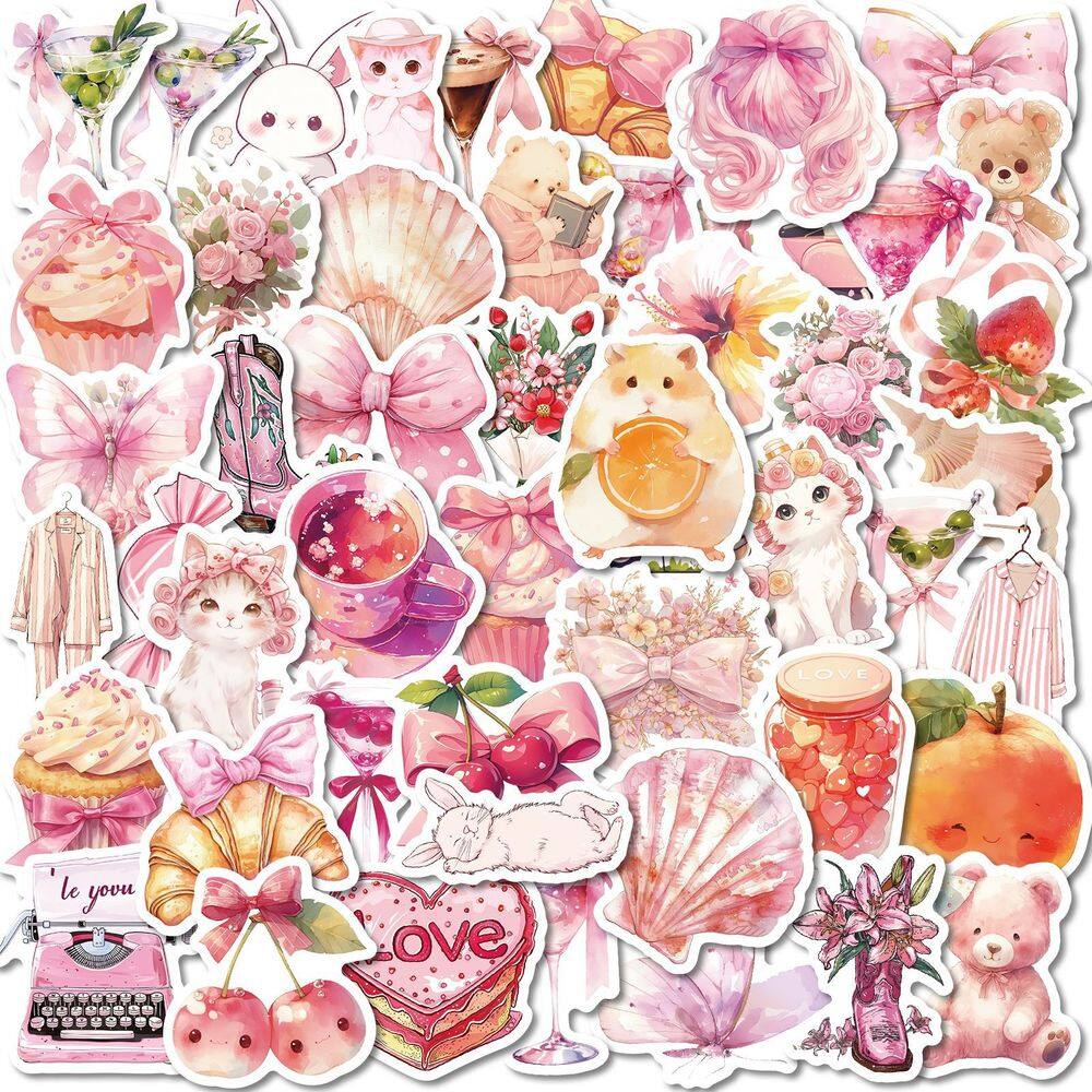 Pacote de adesivos Generic Pink Aesthetic Cute Bear Bunny Cat Bow