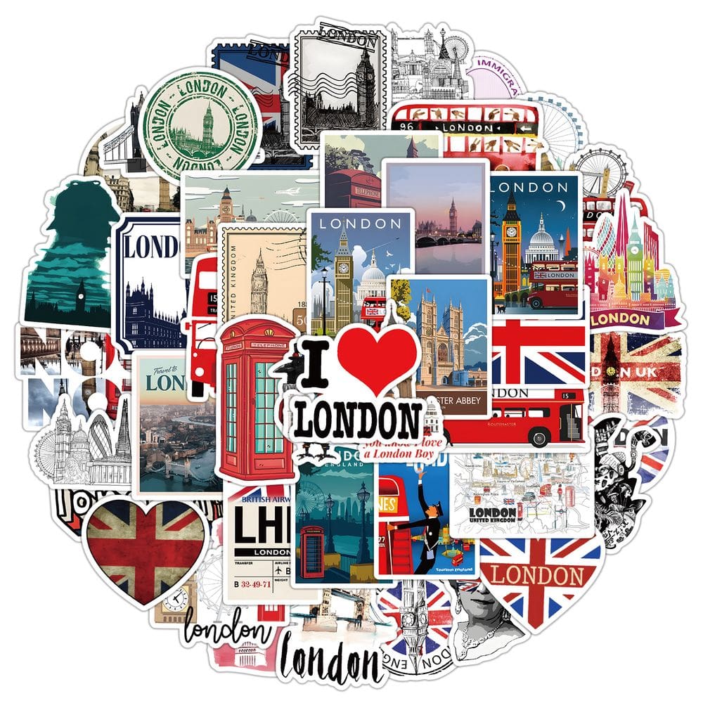 Pacote de adesivos London Travel, 50 unidades de vinil impermeável