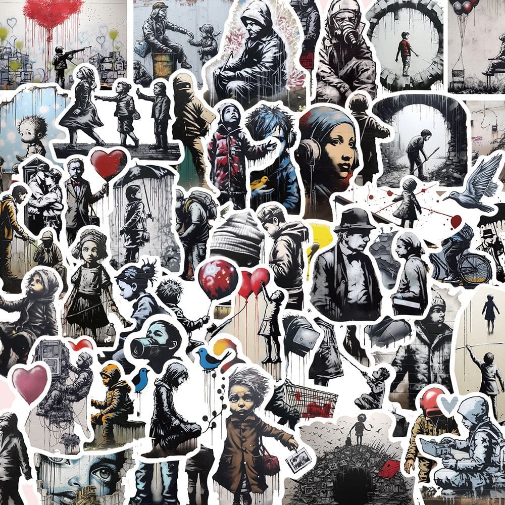 Pacote de adesivos Banksy Style Graffiti Art, 50 unidades à prova d`água