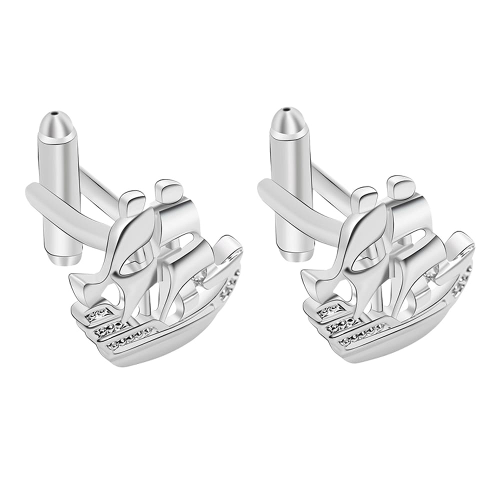Design de navio à vela Cufflinks para homens em latão prateado