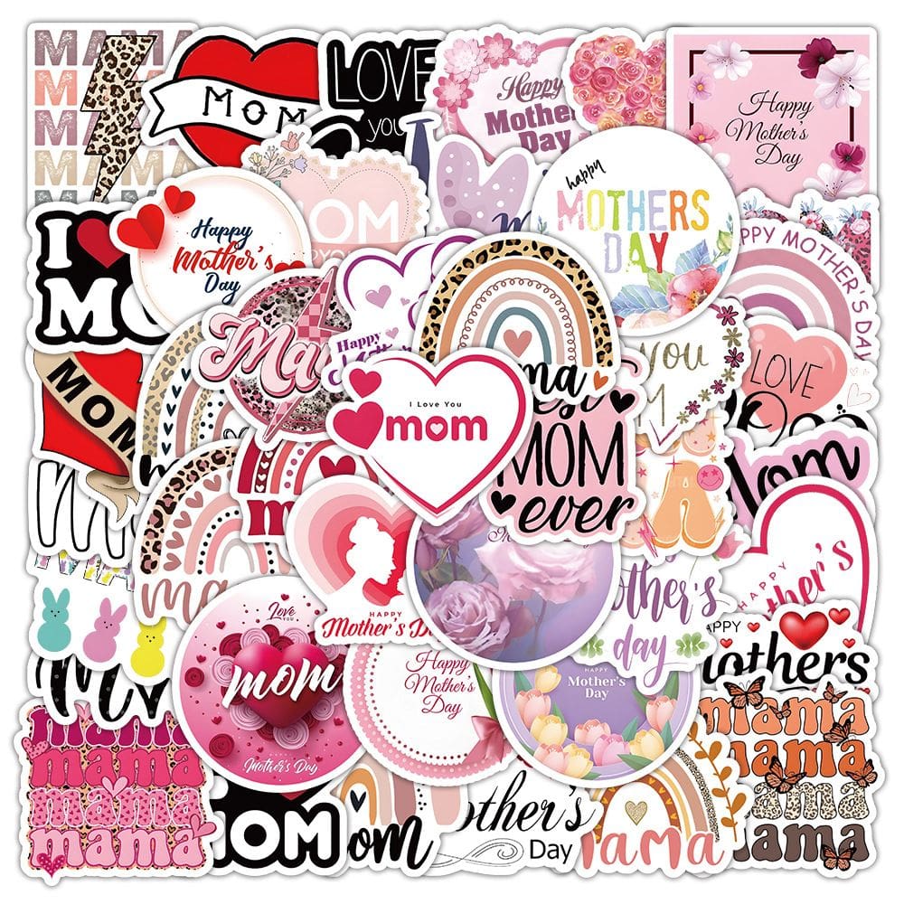 Pacote de adesivos para o Dia das Mães, 50 peças florais e silhuetas