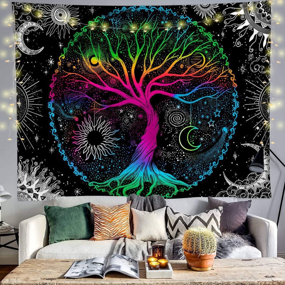 Tapeçaria pendurada na parede Tree of Life com luzes 150x130cm