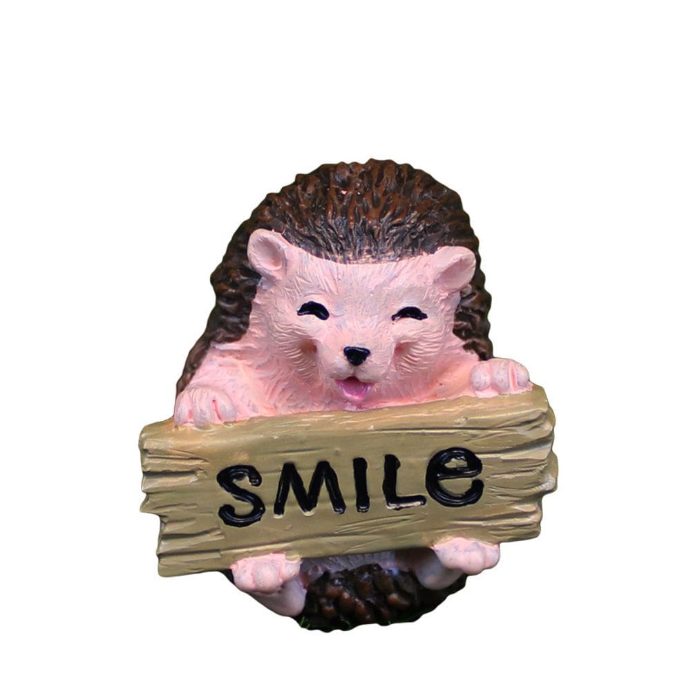 Estátua de jardim, escultura em resina, ouriço fofo com sinal de sorriso