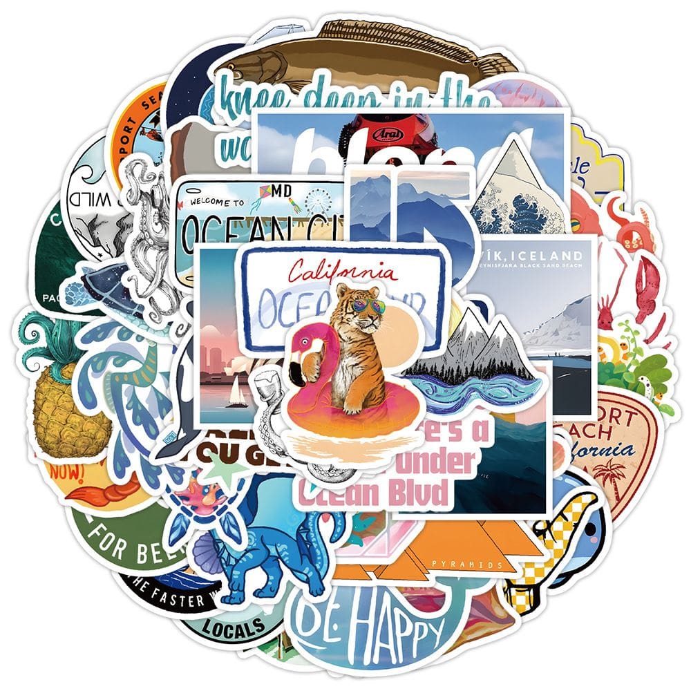 Pacote de adesivos Deep Sea Fish, 50 unidades, Cartoon Ocean Creature D