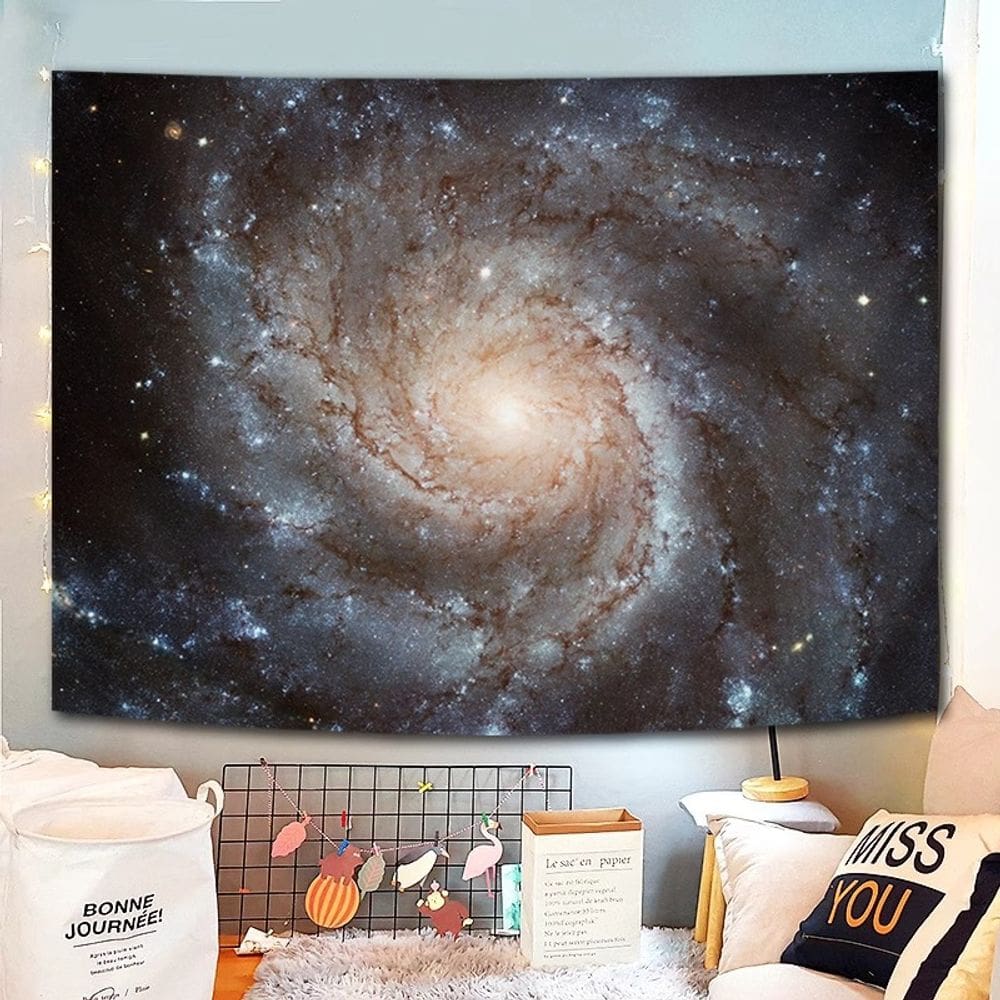 Tapeçaria para pendurar na parede Galaxy Cosmic Spiral 150x130cm com luzes