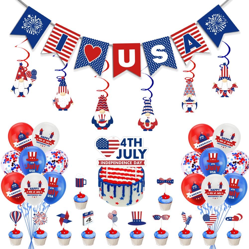 Conjunto de decoração de festa de 4 de julho, 36 unidades: vermelho, branco, azul