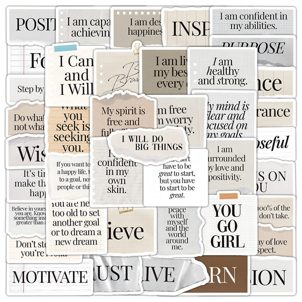 Adesivos Motivational Quote em preto e branco, 50 unidades