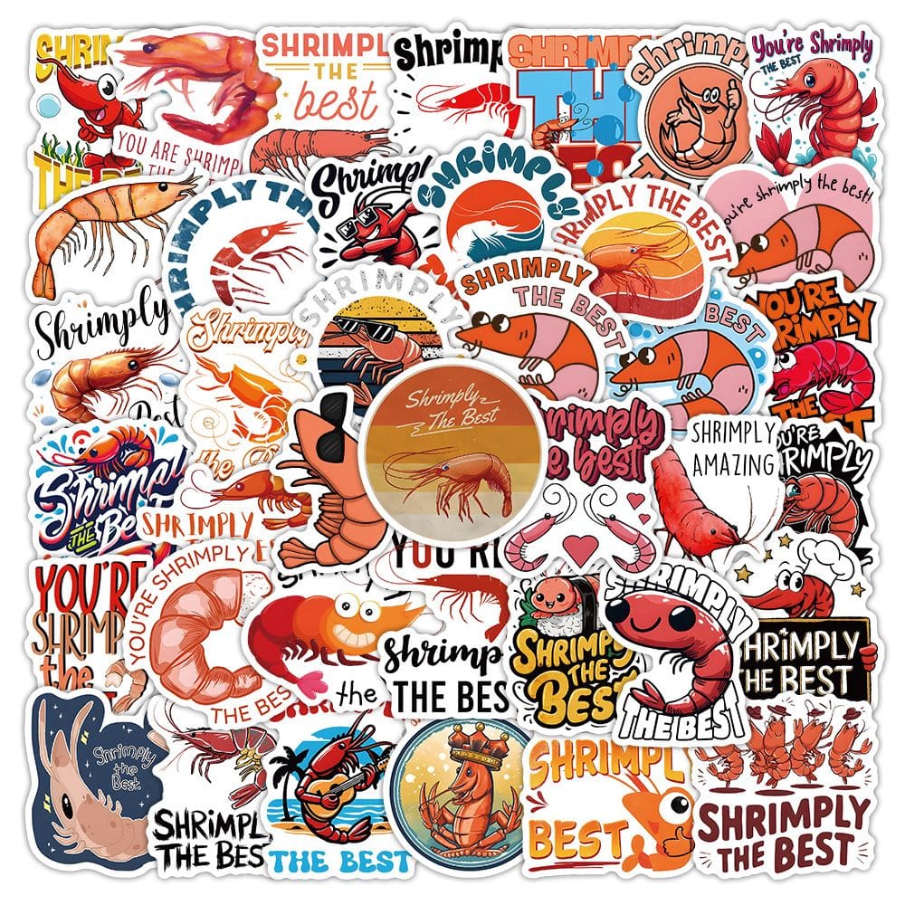 Pacote de adesivos Lobster Shrimp Crab 60 unidades de vinil de desenho animado à prova d`água