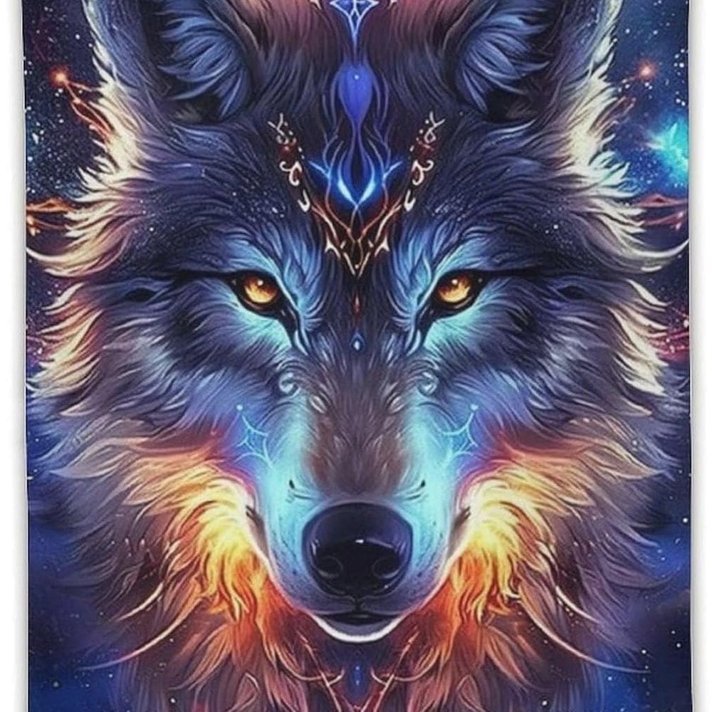 Tapeçaria para pendurar na parede Galaxy Spirit Animal Wolf 150x130cm