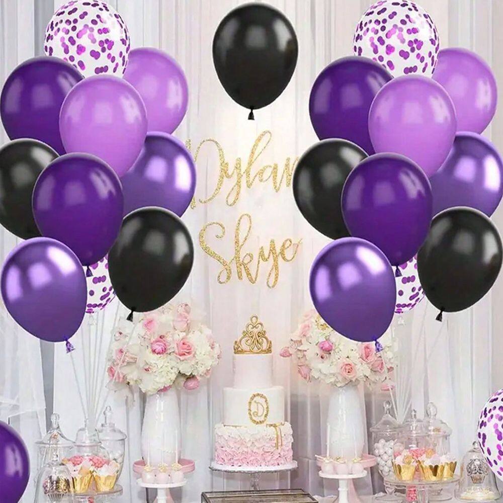 Conjunto de balões roxo e preto, 40 unidades de látex metálico de 30 cm