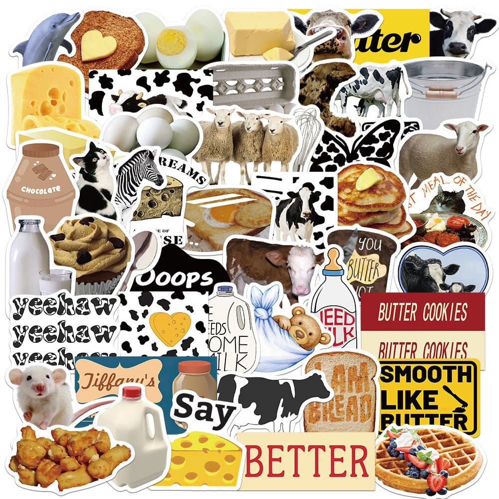 Pacote de adesivos de queijo com manteiga de vaca, 50 unidades à prova d`água para bricolage