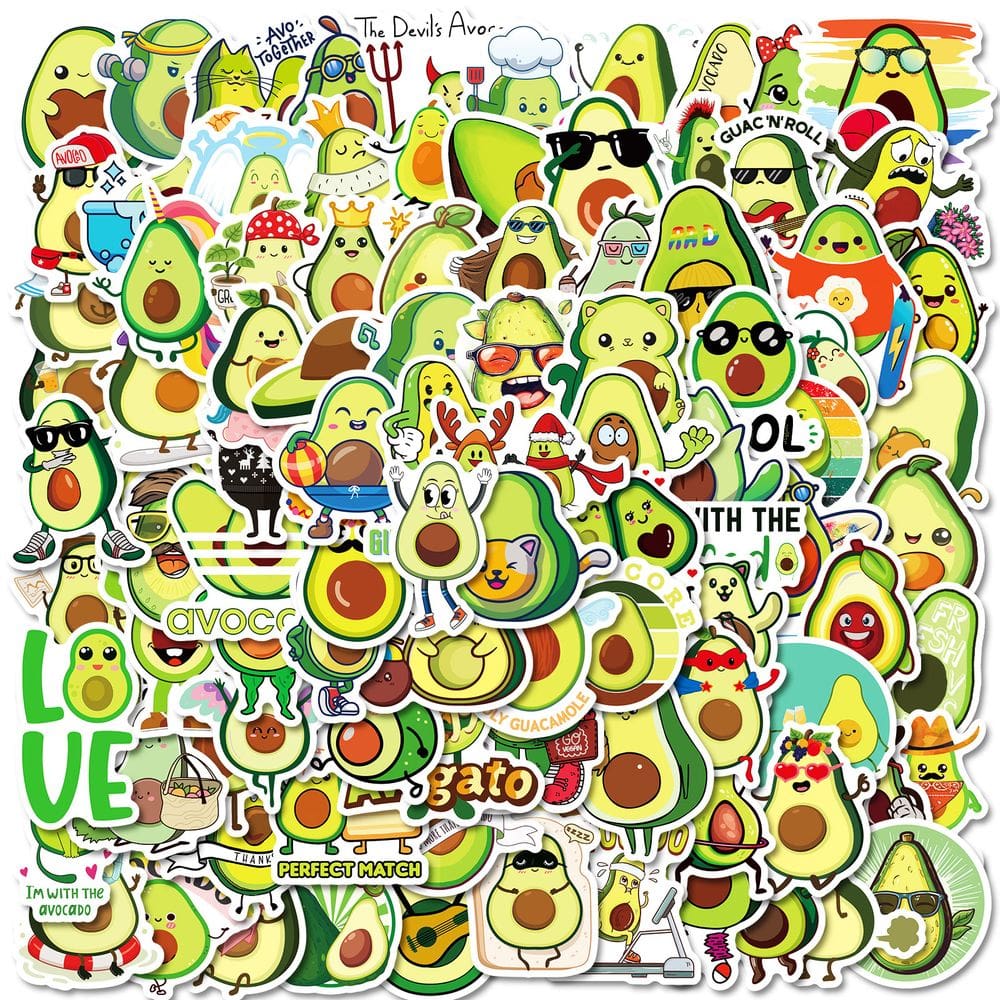 Pacote de adesivos Funny Avocado, 50 unidades de vinil de guacamole de desenho animado