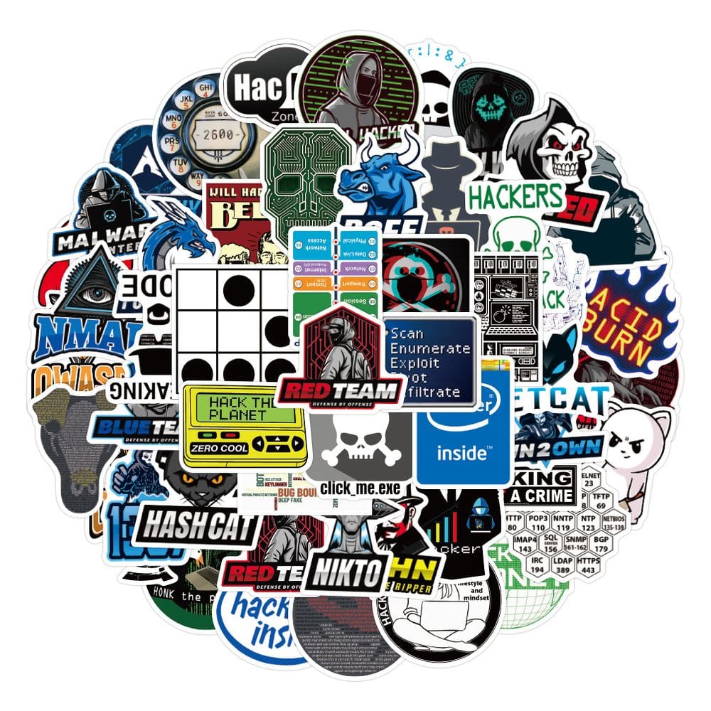 Pacote de adesivos: 50 peças de decalques de vinil impermeáveis Hacker