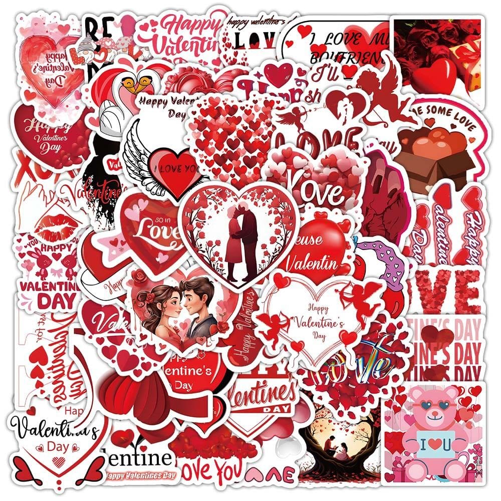 Pacote de adesivos de Dia dos Namorados I Love You Heart em vinil 50 unidades