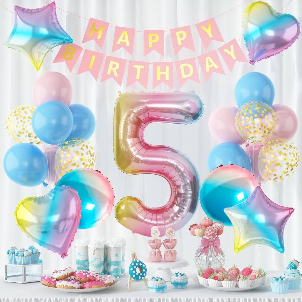 Conjunto de balões Gradient Number 5, 28 unidades com estrela e coração