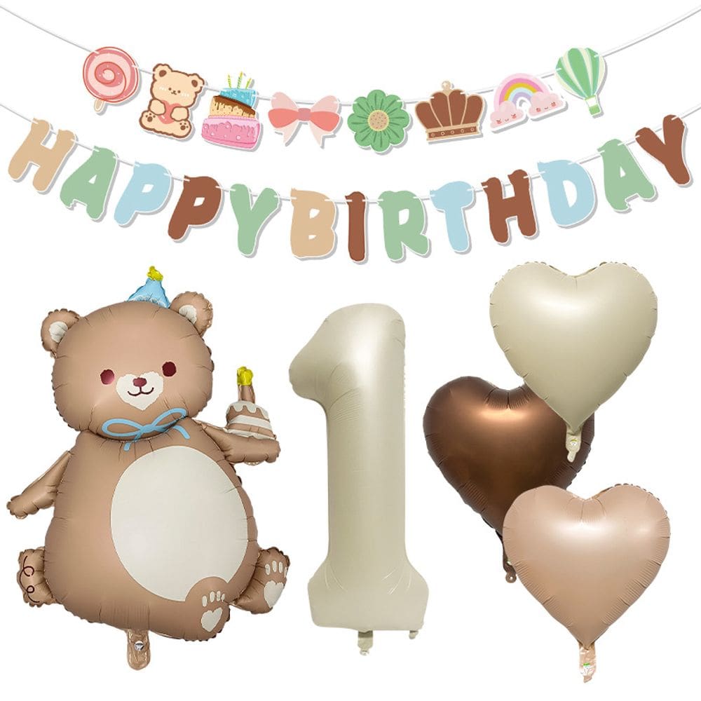 Conjunto de balões para festa de 1º aniversário com tema de urso fofo, 5 unidades
