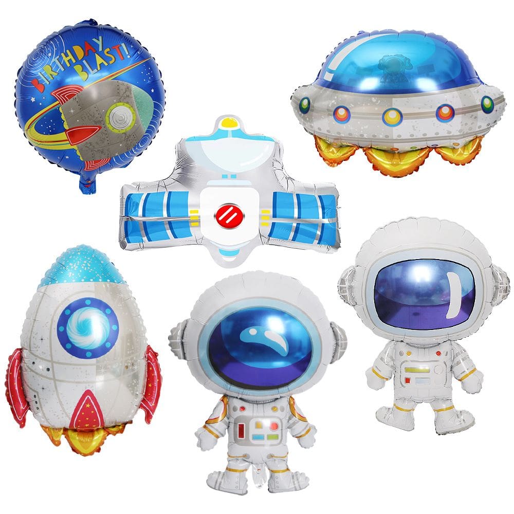 Conjunto de balões metalizados Space Rocket Astronaut x5 para decoração de festa