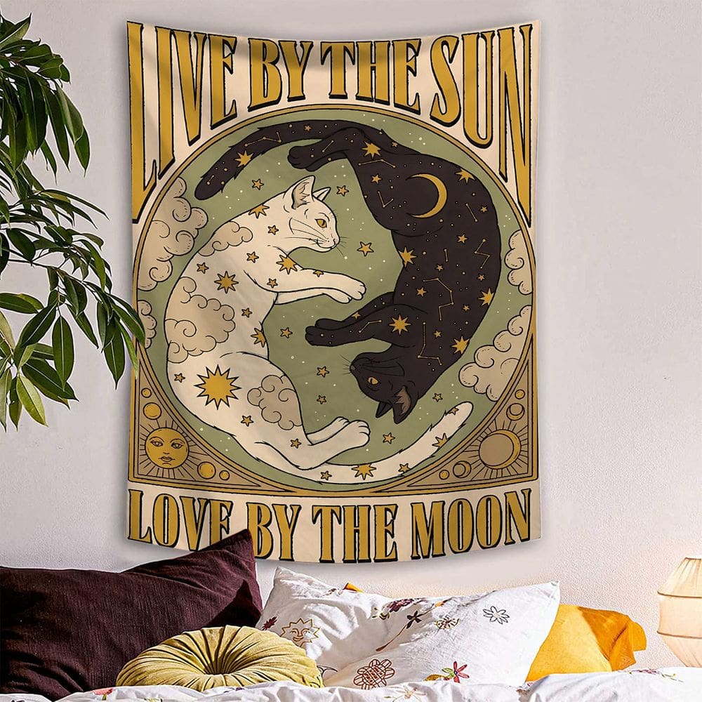 Tapeçaria pendurada na parede Sun and Moon Cat Tarot, 150x130cm