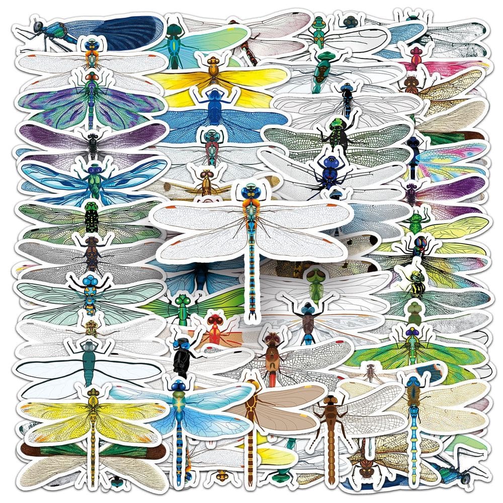 Pacote de adesivos: Decalques de vinil Dragonfly Cartoon Insect x50